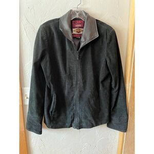 Reed Leather Sportswear Mens Black Suede Full Zip Jacket Leather Collar‎ Medium